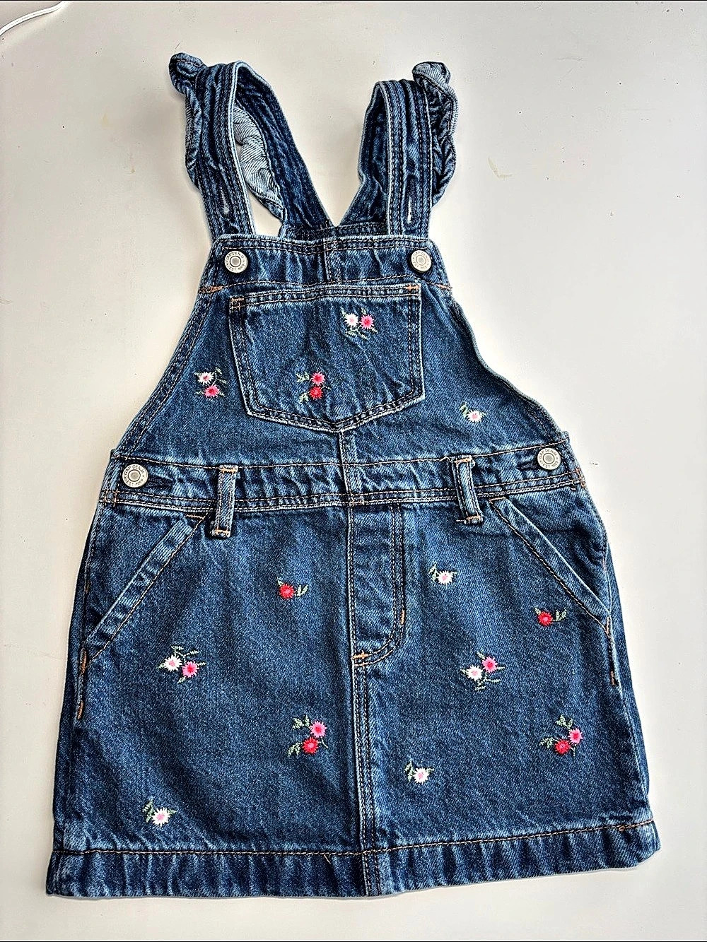 Gap Baby Embroidered Floral Denim Overalls Blue Girls 3T